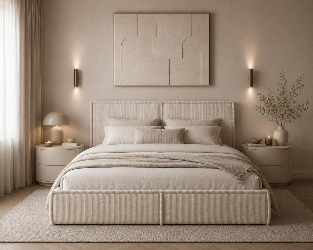MOEBLO Polsterbett Bett 04 – Doppelbett mit Cord-Bezug, Produktbild 