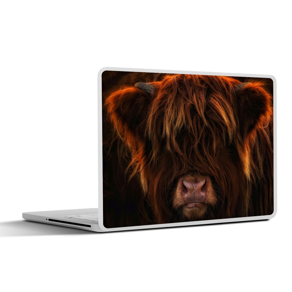 MuchoWow Laptop Aufkleber Sticker Cover Schottischer Highlander - Kuh - Schwarz - Porträt 30x22 cm - Laptop-Sticker