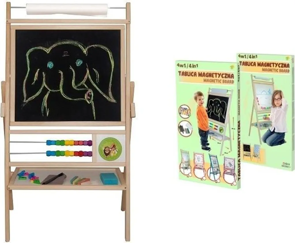 Tableau magnétique 4in1 polyvalent avec cadre en bois naturel durable