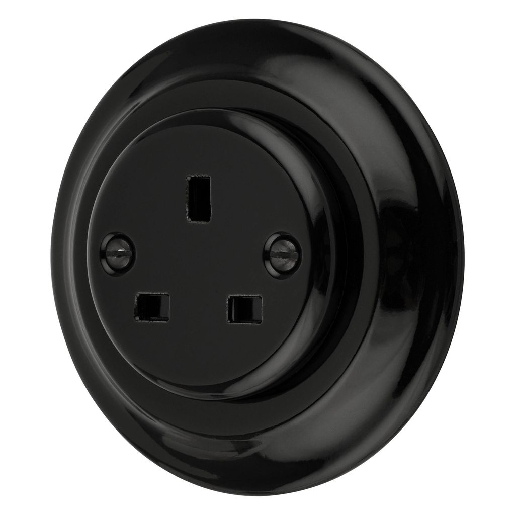Unterputz Porzellan Retro Steckdose Typ G (UK/British Standard) | PR1 schwarz
