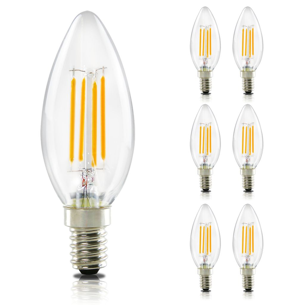 ZMH Glühbirne E14 Vintage 6 Stück LED Leuchtmittel Warmweiß Lampe kerze 4W Filament Birne Retro Edison C35 Glühlampe