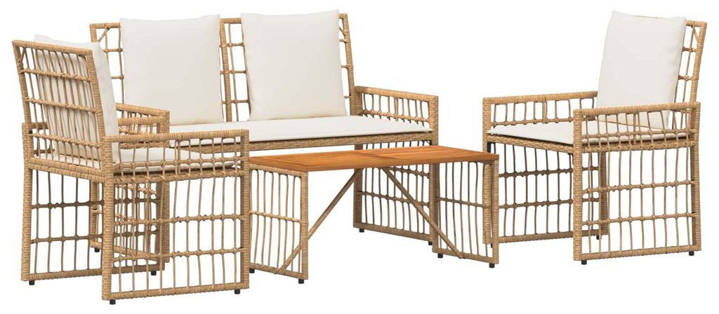 Gartenmöbel Set 4 pcs Natürlich und Cremweiß