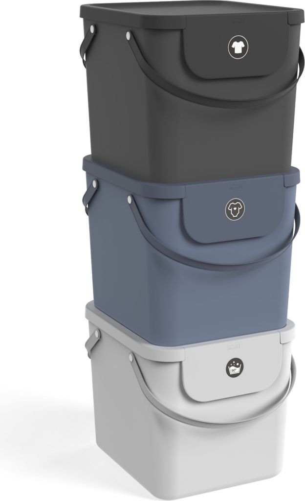 Rotho 3tlg.Wäschesortiersystem Set 40 L Albula aus Kunststoff - Wäschesammler mit Deckel - Wäschekorb 40,0 x 35,8 x 34,0 cm - Wäschesortierer