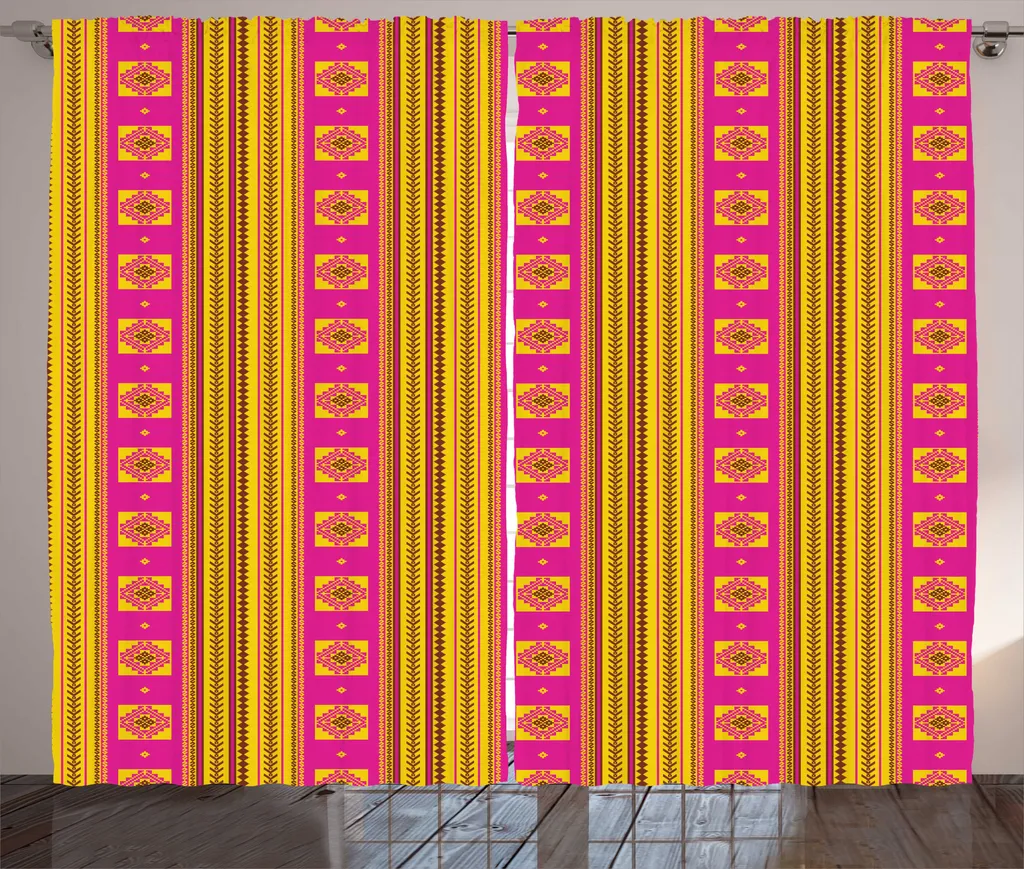 Rideau Anti-Regard Ethnique pour Grandes Fenêtres 280x225 cm Rose
