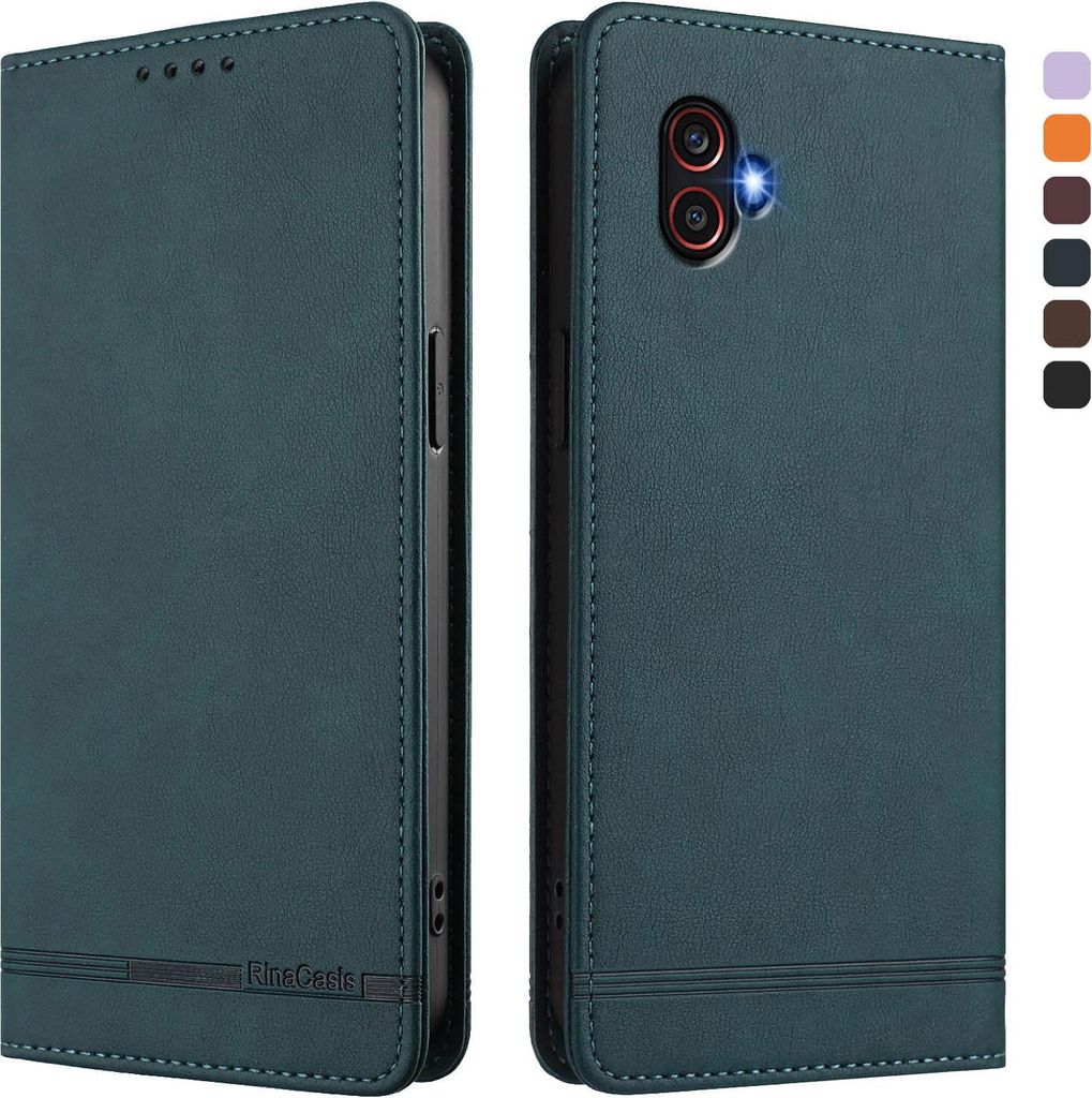 Hülle für Samsung Galaxy XCover6 Pro, Retro Kunstleder Ständer Klapphülle mit Kartenfächer und Magnetische Grün