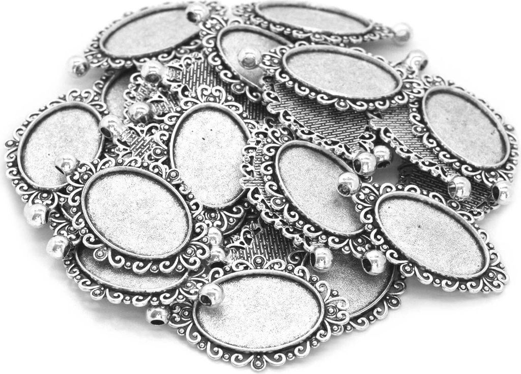 10 Filigrane Anhänger mit Fassung, 28 x 35 mm antiksilber