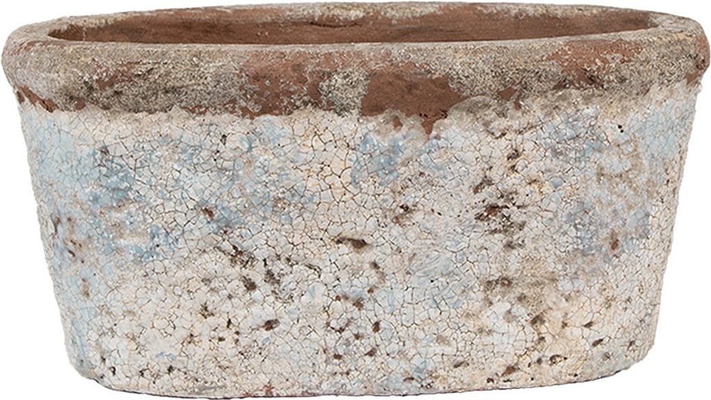 Clayre & Eef Blumentopf 19x11x10 cm Beige Blau Terrakotta Image du produit 