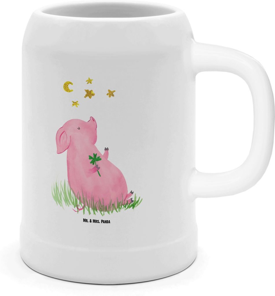 Mr. & Mrs. Panda Krug Schwein Glück - Weiß - Geschenk, Glücksbringer, Seidel, Ziele, Sterne, Gute Laune, Steinkrug, Bier, Humpen, Schweinchen, M...