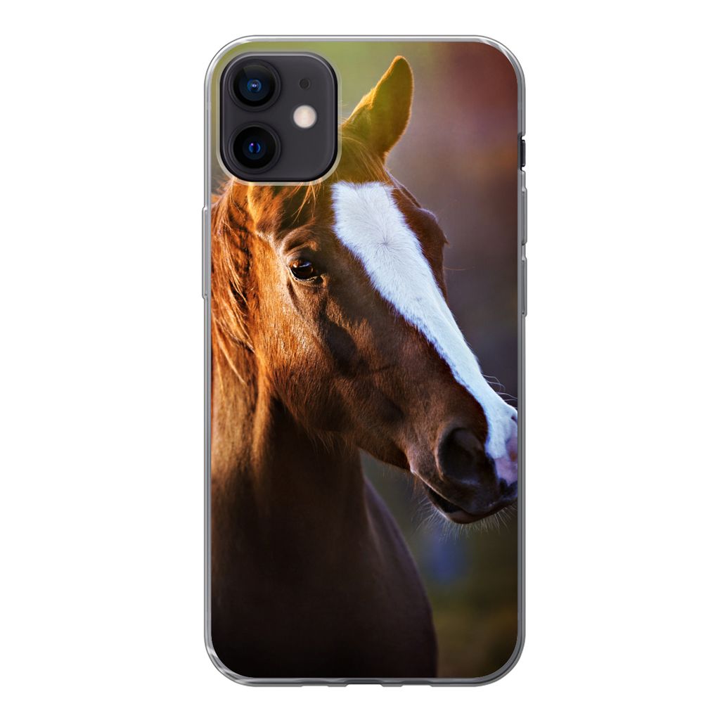 MuchoWow Handyhülle Schutzhülle Hülle für iPhone 12 mini Pferd - Licht - Mantel Silikon Softcase Handy Hülle - Bild