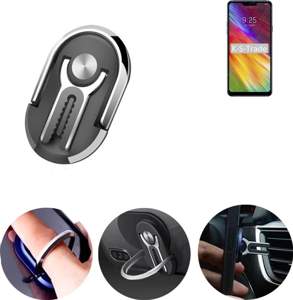 K-S-Trade 3in1 Smartphone-Ring Handy-Ring kompatibel mit LG Electronics Q9 Fingerhalterung Handyring Tischständer Lüftungsgitter-Halterung Tisch