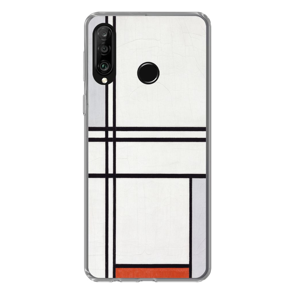 MuchoWow Handyhülle Schutzhülle Hülle für Huawei P30 Lite Komposition 1 mit Rot und Grau - Piet Mondrian Silikon Softcase Handy Hülle - Hand...