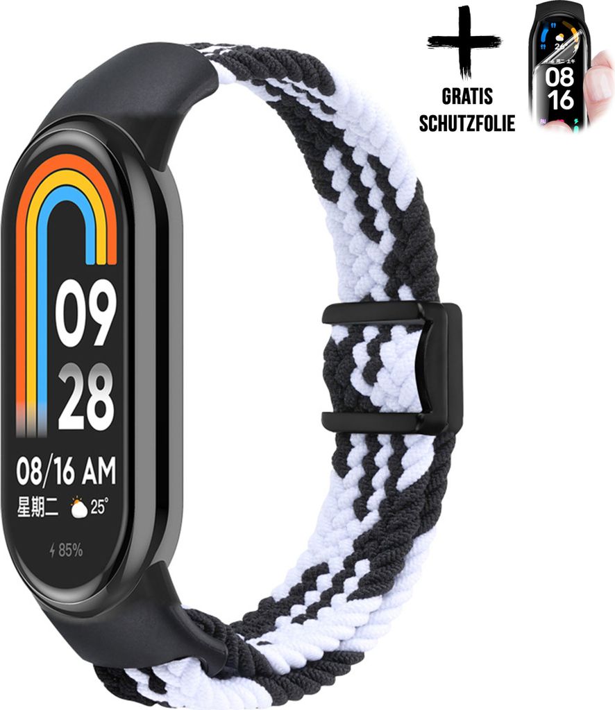 Armband Für Xiaomi Smart Band 8 9 * Weiss-Schwarz * Nylon Magnet Uhrenarmband Armband Zubehör Ersatz Moe-Pley