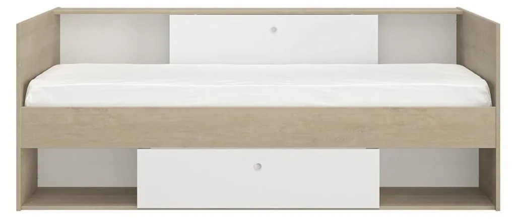 Lit Simple 90x200 cm avec Rangements Alicia - Lit Adulte ou Enfant Blanc
