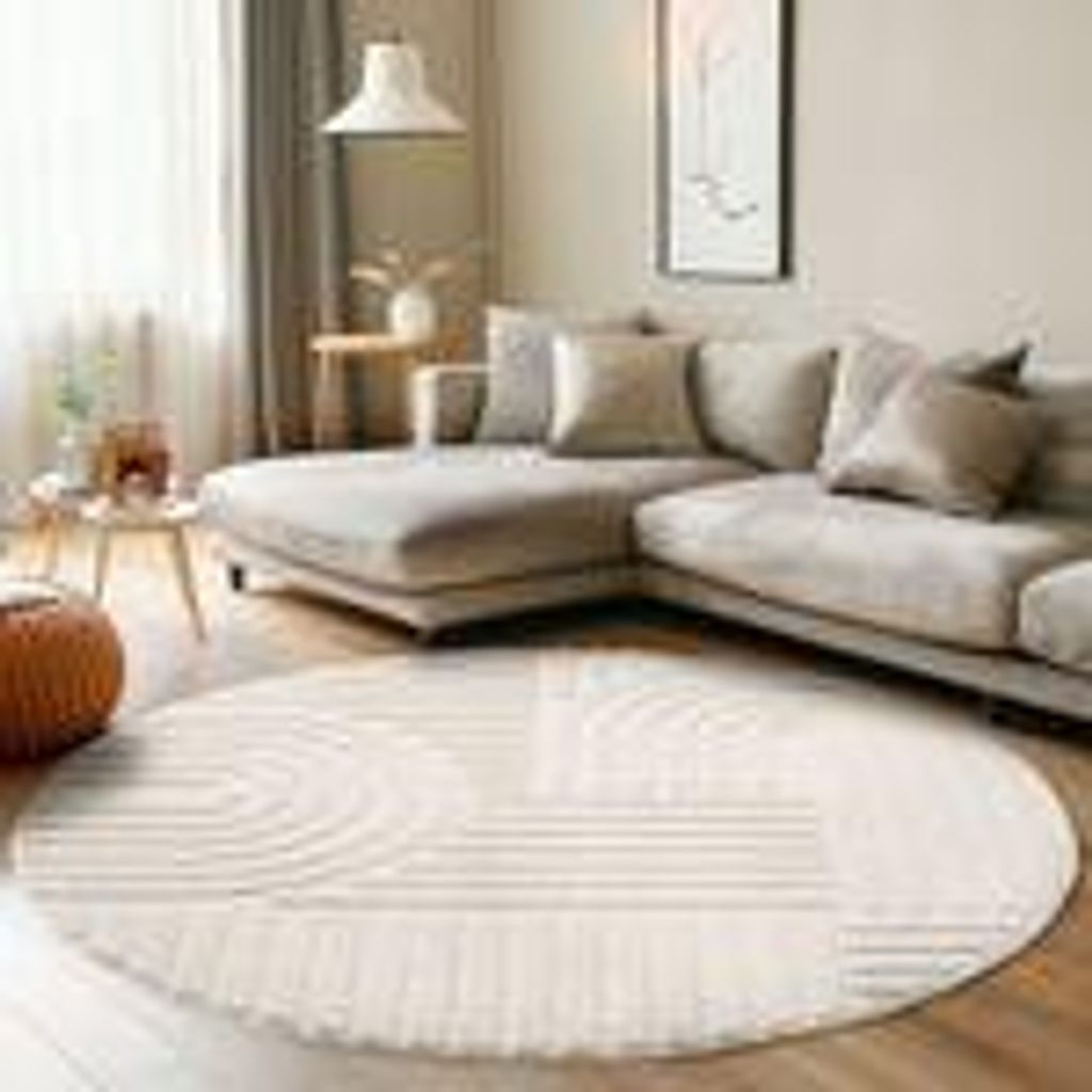 Carpettex Hochflor Teppich Wohnzimmer Schlafzimmer Flur Skandi Boho Teppich 3D Design Flauschig Weich, Größe: 80 cm Rund, Farbe: Creme