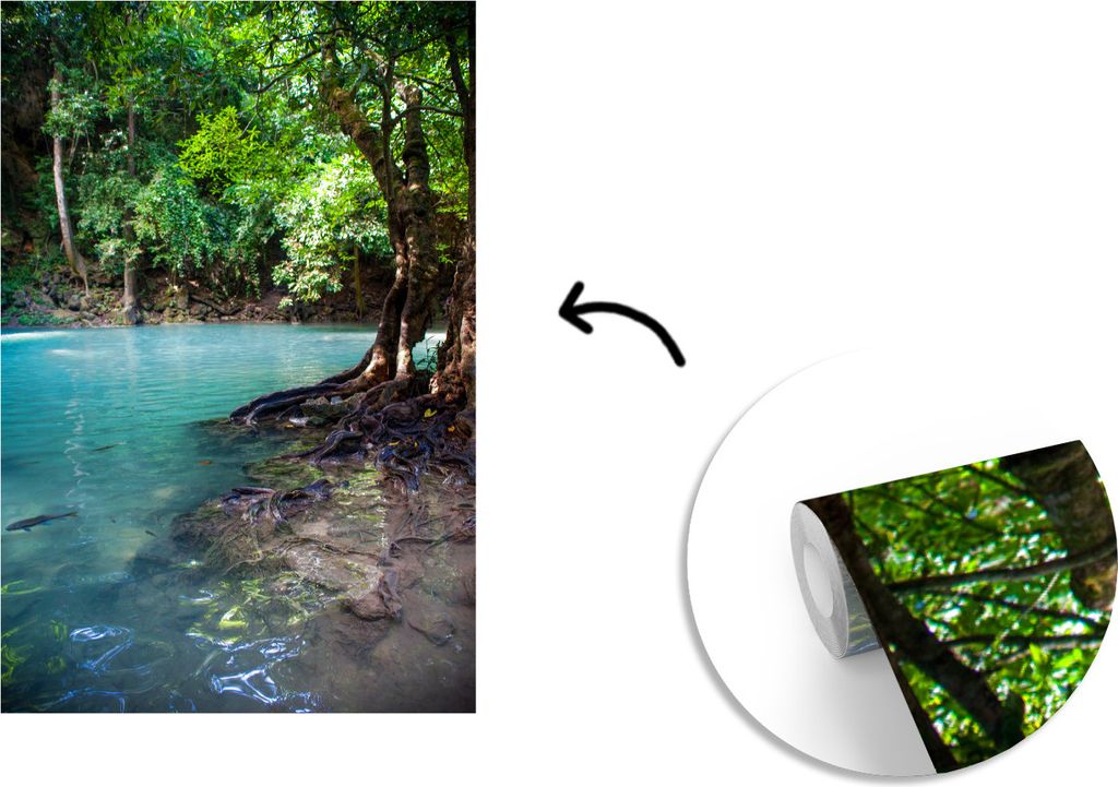 MuchoWow Fototapete für Wohnzimmer oder Schlafzimmer Wandtapete Vinyl Motivtapete Ein See im Erawan-Nationalpark in Thailand - 190x280 cm - Küche