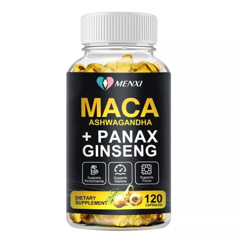 Maca, Ashwagandha + Panax Ginseng (120 Kapseln) Nahrungsergänzungsmittel, Energie, Ausdauer, Stärke