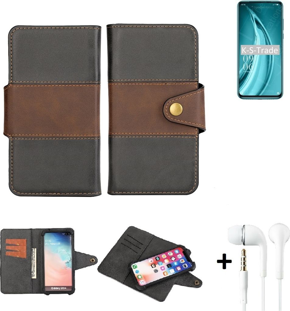 K-S-Trade Handyhülle Schutzhülle Bookstyle Wallet-Case kompatibel mit Elephone PX Pro + earphones Bumper rundumschutz schwarz-braun 1x