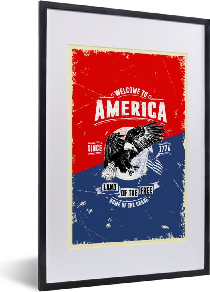 MuchoWow MuchoWow Gerahmtes Poster Jahrgang - Vogel - Amerika 40x60 cm - Poster mit zchwarzem Bilderrahmen - Poster in Rahmen