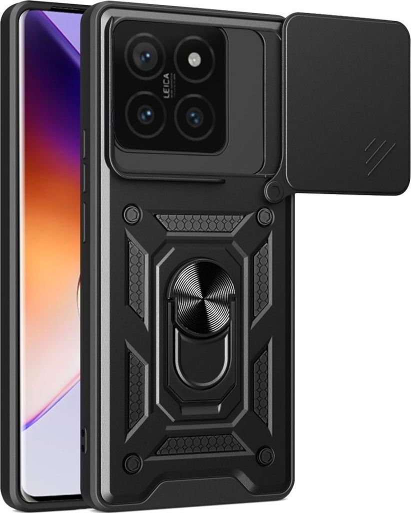 Xiaomi 14T Hülle - Coverup Armor Ring Ständer Back Cover mit Kamera Schutz - Schwarz