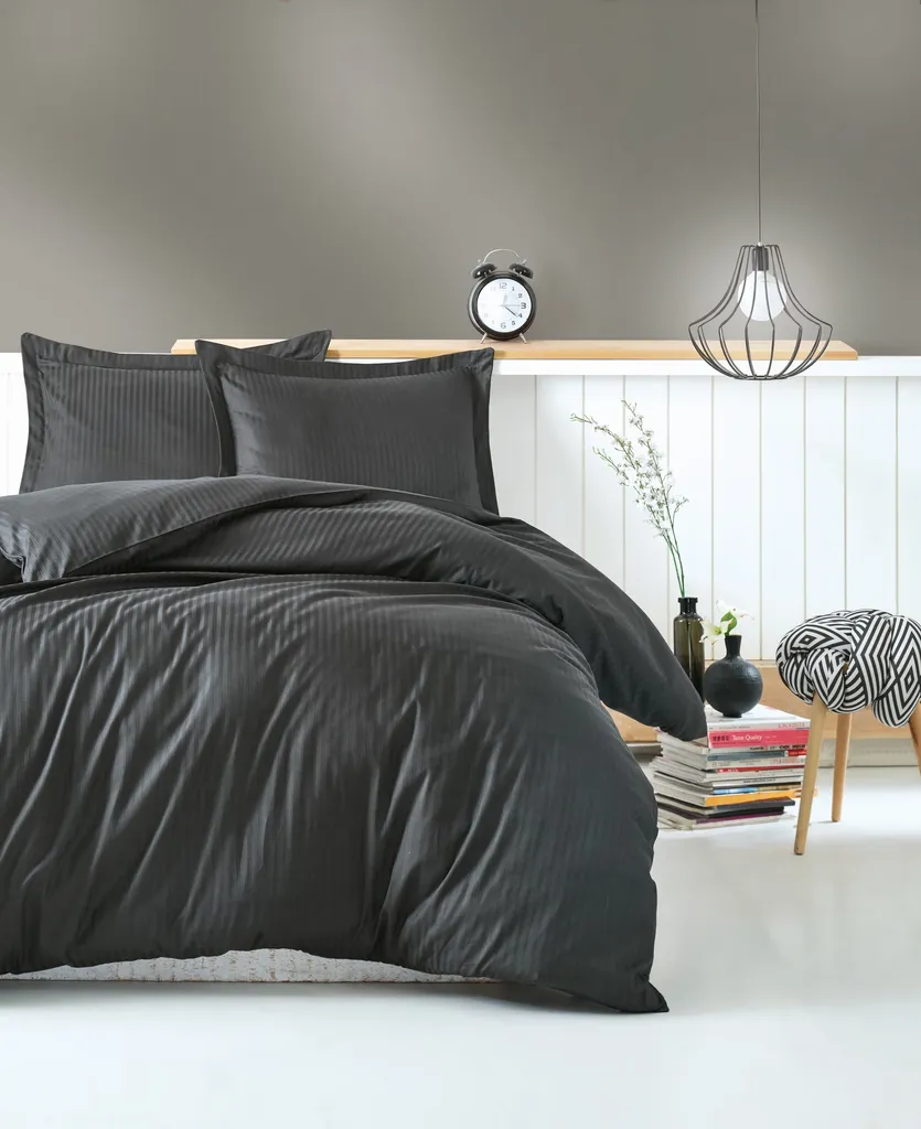 Housse de couette L'Essentiel Stripe CTN3493 Anthracite en satin de coton