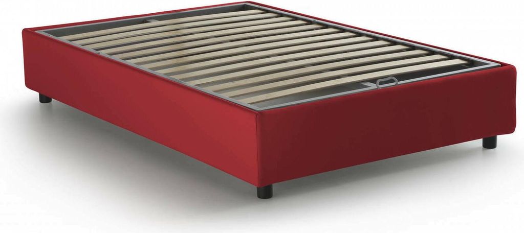 Quadratisches und halbes Bett Nicole, Containerbett mit Stoffbespannung, 100% Italy, Frontöffnung, passend für Matratze Cm 120x190, Rot