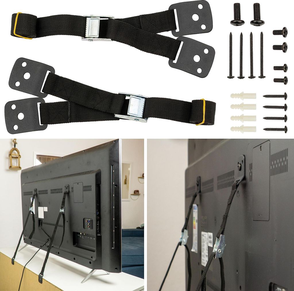 Kippsicherung für Fernseher, Regal und Schrank, 2 Pack, zum Schrauben, einfach zu aktivieren/deaktivieren, für Kleinkinder und Haustiere, inkl. D...