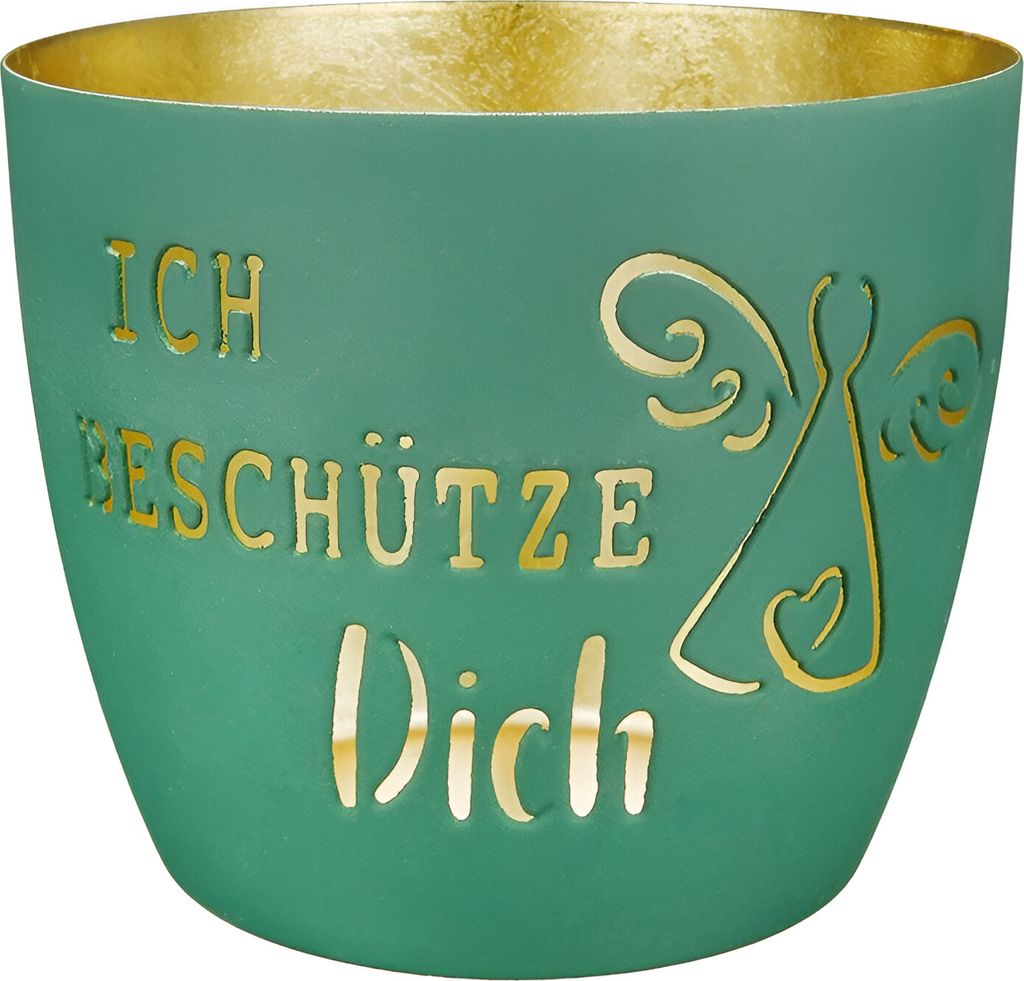 Gilde Metall Windlicht Ich beschütze Dich in dunkelgrün - Teelichthalter Deko Wohndeko Motiv - für Drinnen & Draußen (überdacht)