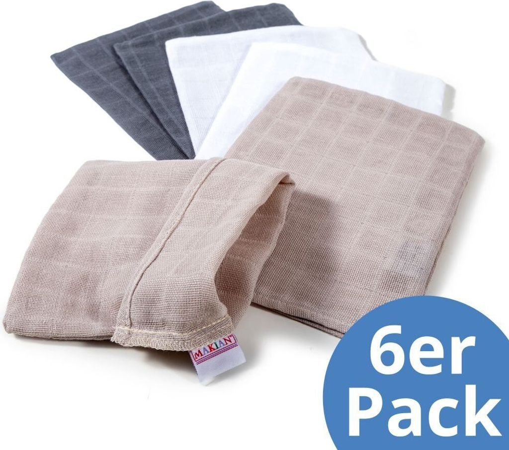 Makian Mull-Waschhandschuh 6er Pack 15 x 20 cm -