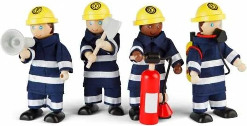 Jouet figurines en bois de pompiers pour caserne et camion de secours