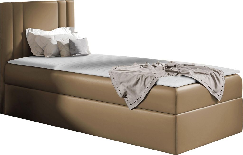 MIRJAN24 Boxspringbett Carmen Mini, Einzelbett mit Bettkasten für die Bettwäsche, mit Topper und Kopfteil (Soft 034, Größe: 100x200 cm, Seite: ...