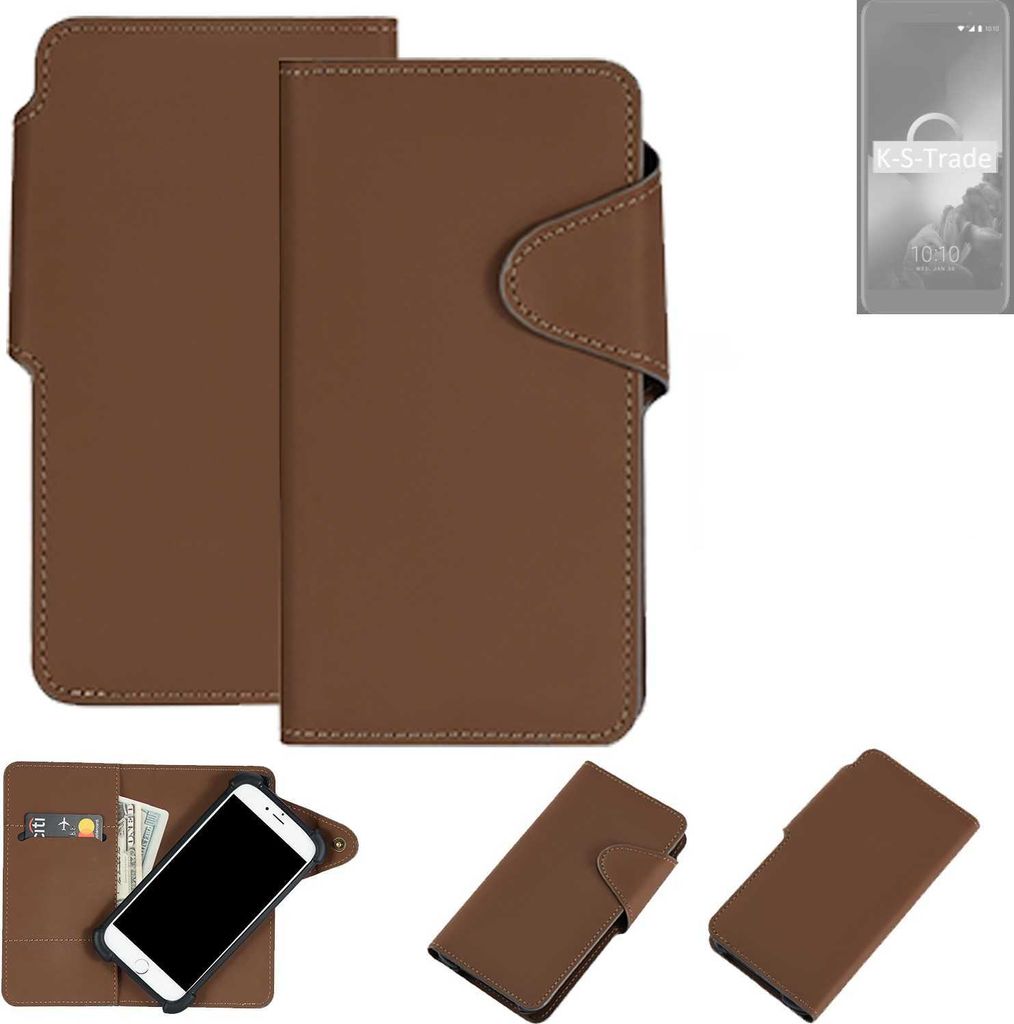 K-S-Trade Schutzhülle Klapphülle Kunstleder für Alcatel 1X (2019) braun Handy Hülle Wallet Case