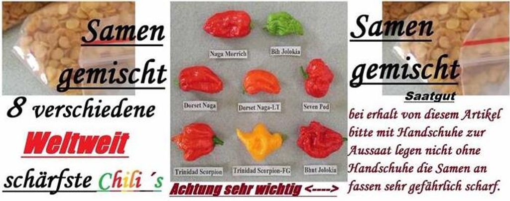 40x Schärfste Chili der Welt Mix Gemüse Pflanzen - Samen Produktbild 