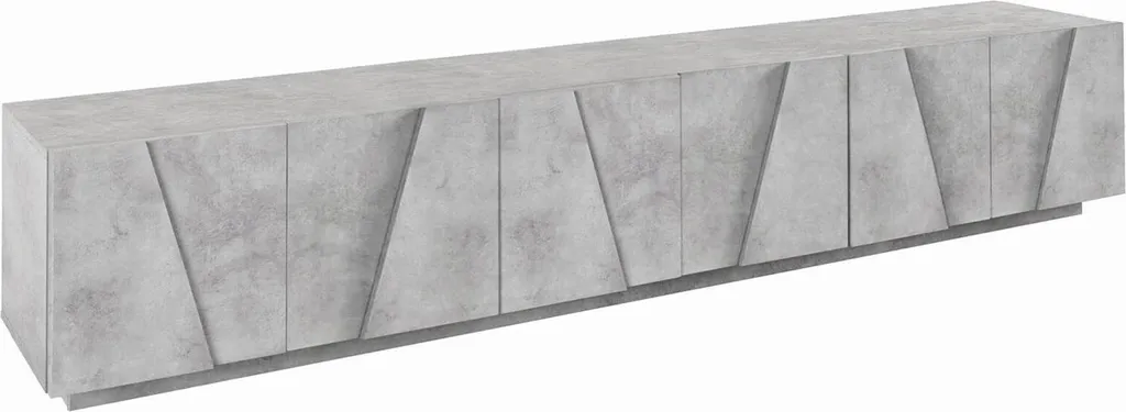 Meuble TV Long 244 cm Gris Béton pour Ranger tout votre Multimédia