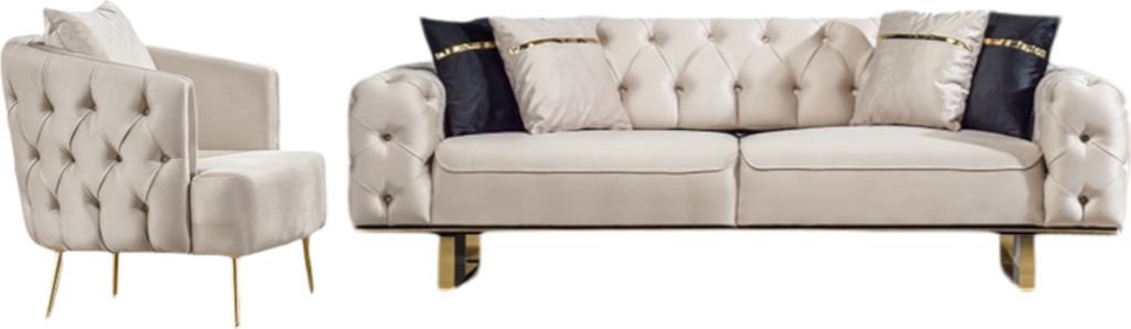 Villa Möbel Sofa Set Roma Beige Stellvariante:2+1 Relax- und Bettfunktion, pflegeleichter Mikrofaser Samtstoff