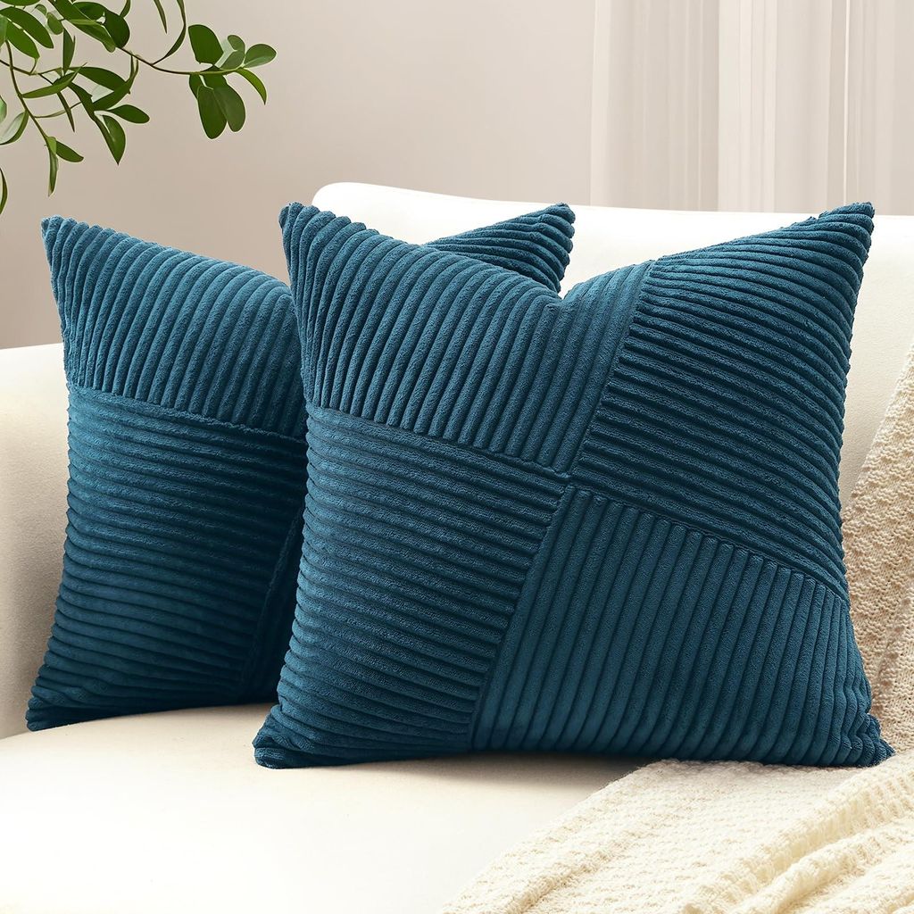 Set mit 2 Cord-Kissenbezügen, dekorative Cord-Kissen mit Windmühlenstreifenmotiv, Sofakissen, dekorative Kissenbezüge im Patchwork-Design für d...