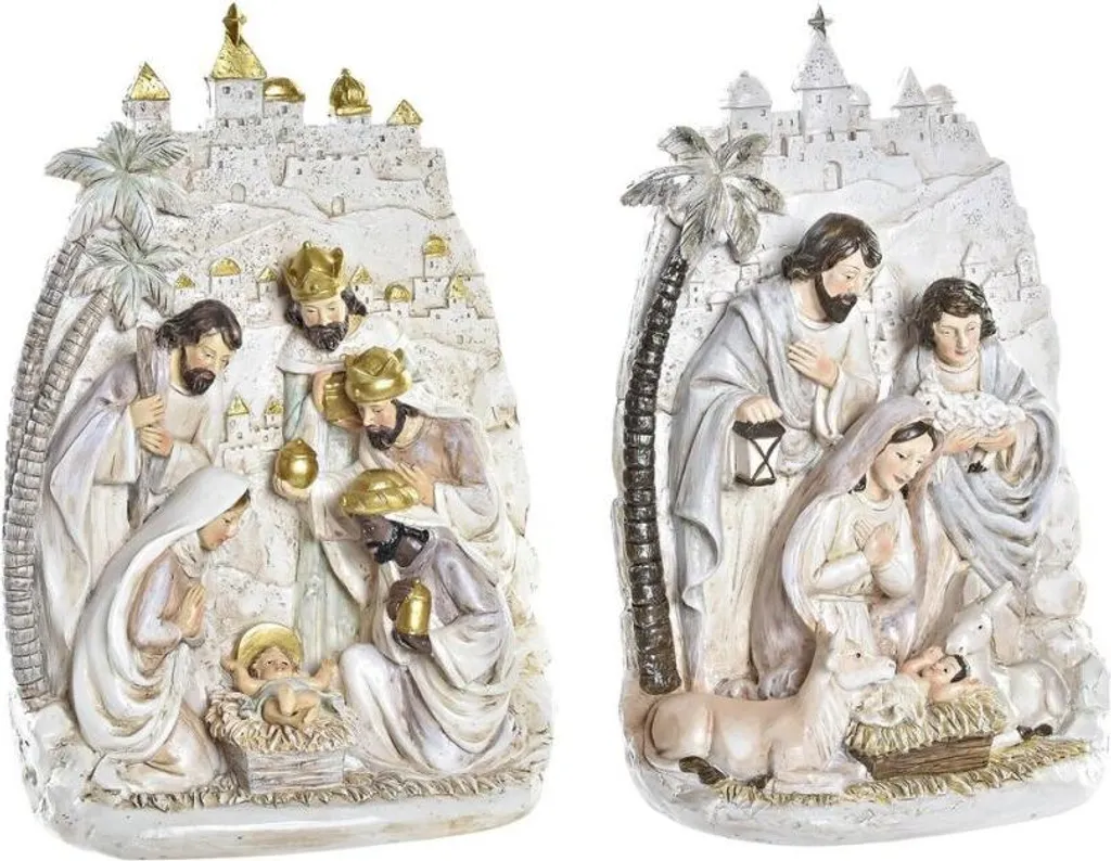 Crèche de Noël pour Décoration de Table Chic Or et Crème - Set Résine