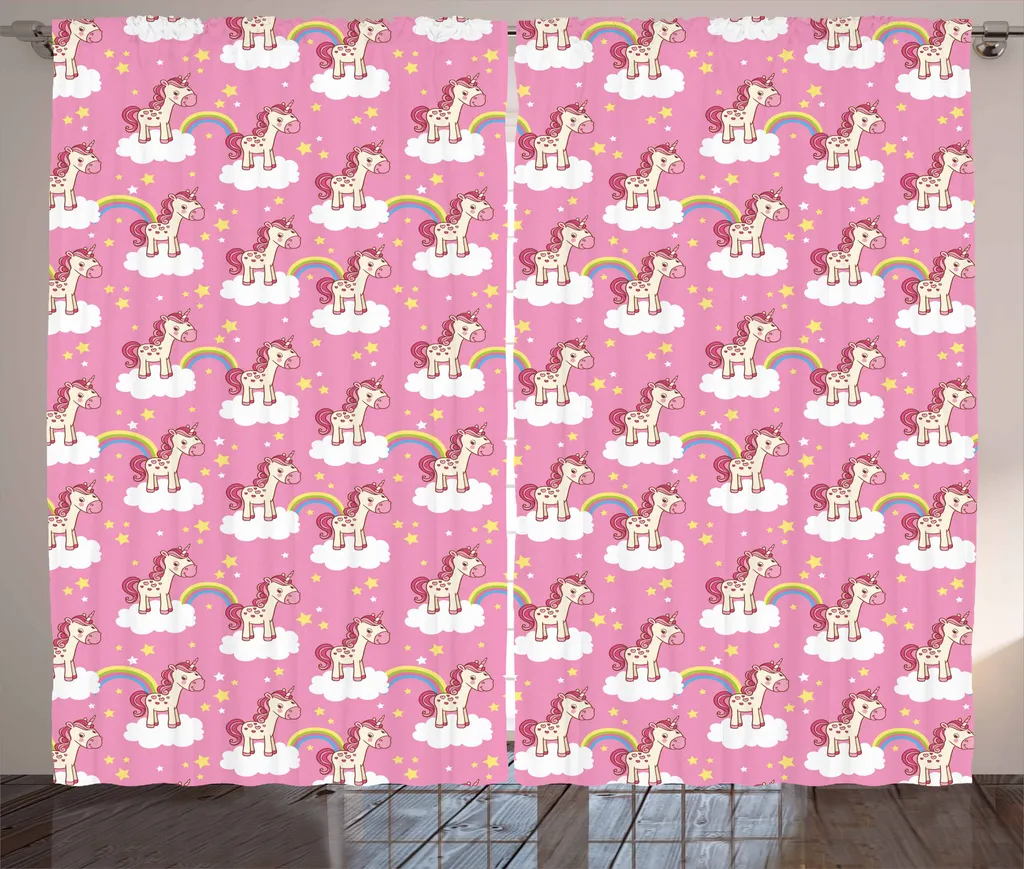 Rideau licorne occultant partiel pour chambre d'enfant rose 280x225