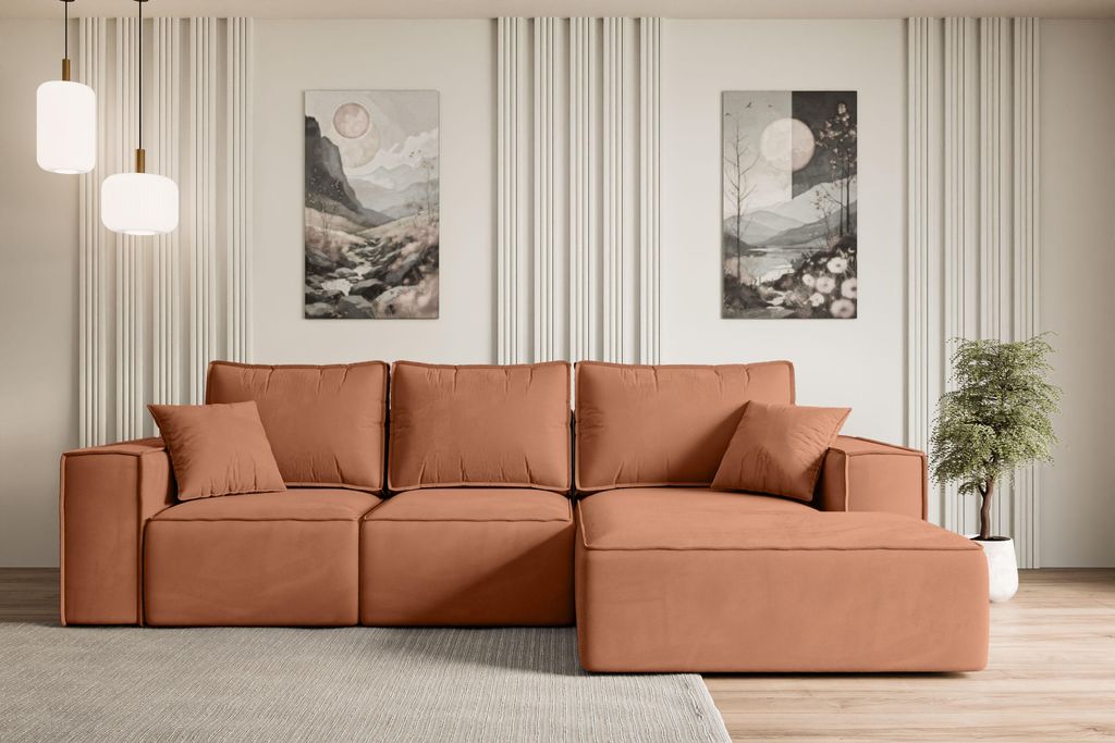 ALTDECOR Ecksofa mit Schlaffunktion und Bettkasten SERRA-L-S - 266x161x87 cm Apricot - Corner Sofa Bett Eckcouch Couch L-Form Schlafcouch Ausziehba...