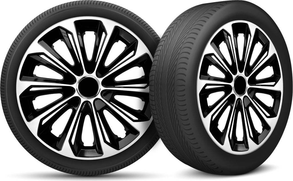 Auto Radkappen Radzierblenden 4er Set passend für alle Stahlfelgen - einstellbarer Sicherungsring - 14 Zoll - Weiß Silber