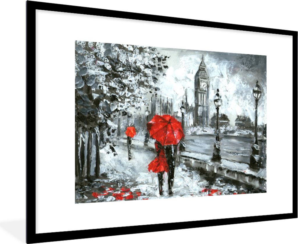 MuchoWow Gerahmtes Poster Gemälde - Regenschirm - Öl 90x60 cm - Poster mit Schwarzem Bilderrahmen Wandposter Rahmen Foto Bilder - Wanddekoratio...