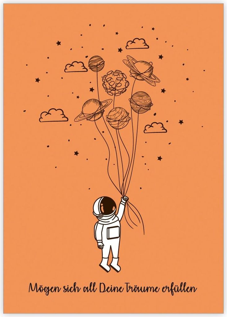 Liebevolle Astronauten Glückwunschkarte zum Geburtstag, Rente, Abitur
