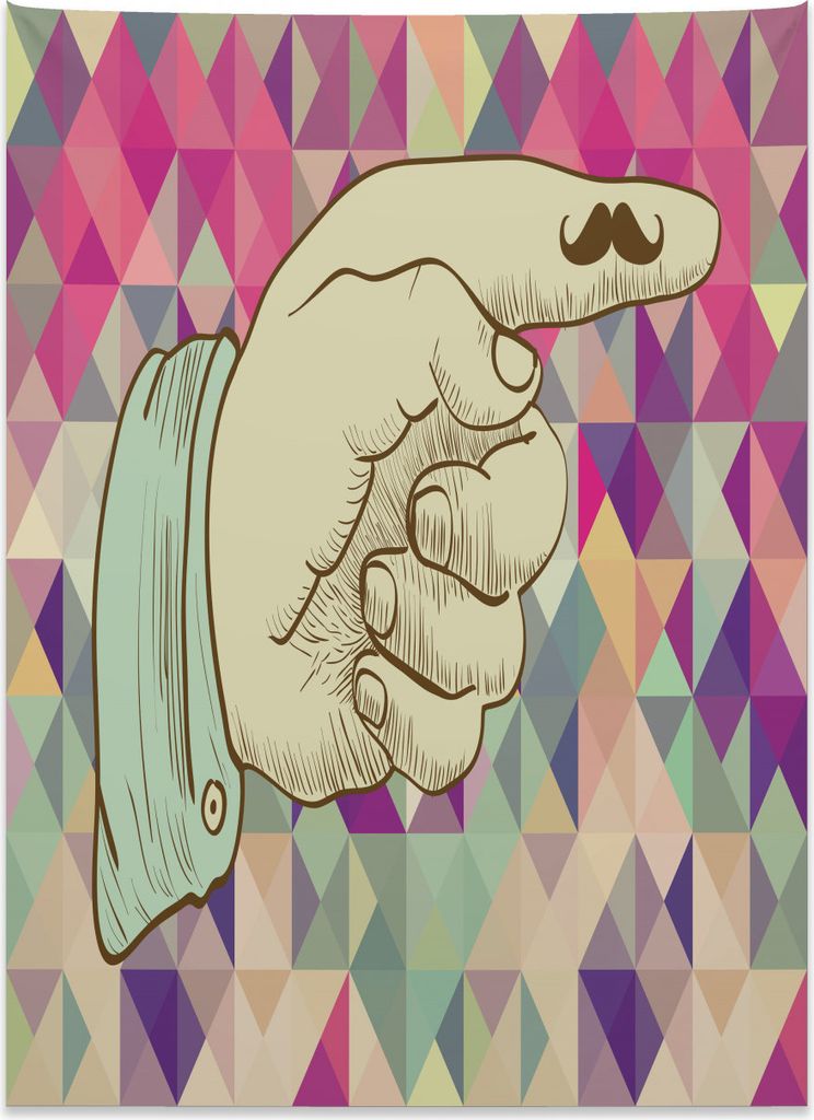 Abakuhaus Hipster Wandteppich, Menschliche Hand Schnurrbart aus Weiches Mikrofaser Stoff Kein Verblassen Klare Farben Waschbar, 110 x 150 cm, Mehrf...