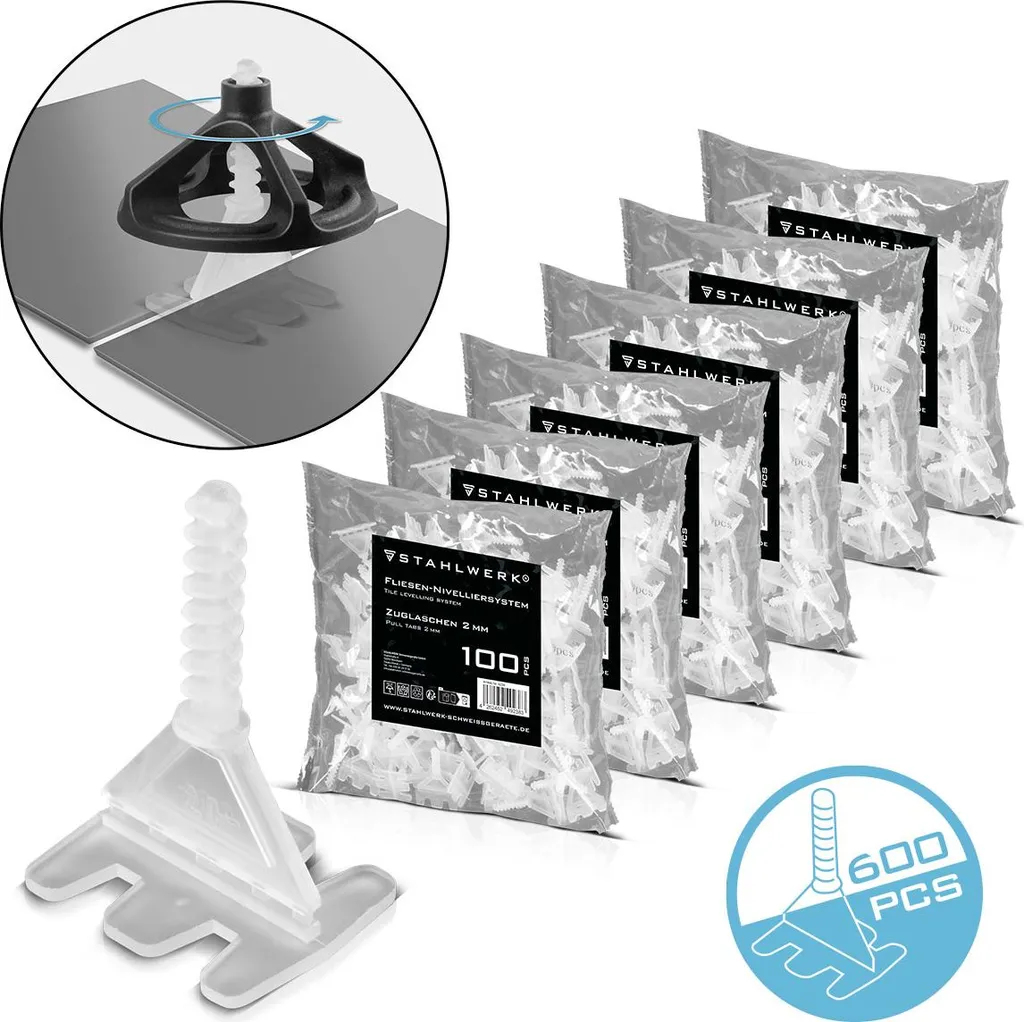 Kit 200 Pezzi STAHLWERK Livellatori Piastrelle Filettati 2mm Qualità Pro