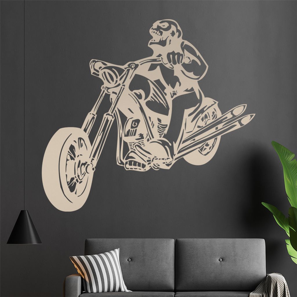 Schädel Biker Wandtattoo in 6 Größen - Wandaufkleber Wall Sticker - Dekoration, Küche, Wohnzimmer, Schlafzimmer, Badezimmer