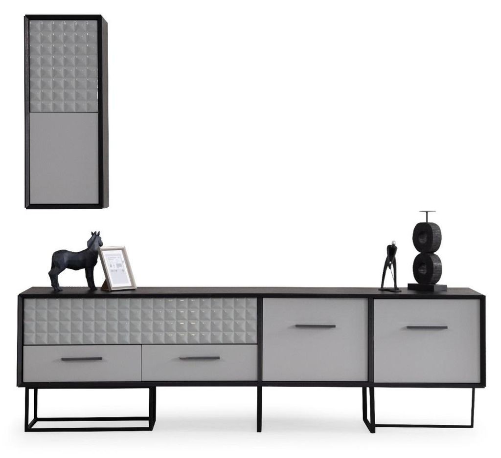 Designer Schwarz-Weißer TV-Lowboard Wandschrank  Holz Möbel Produktbild 
