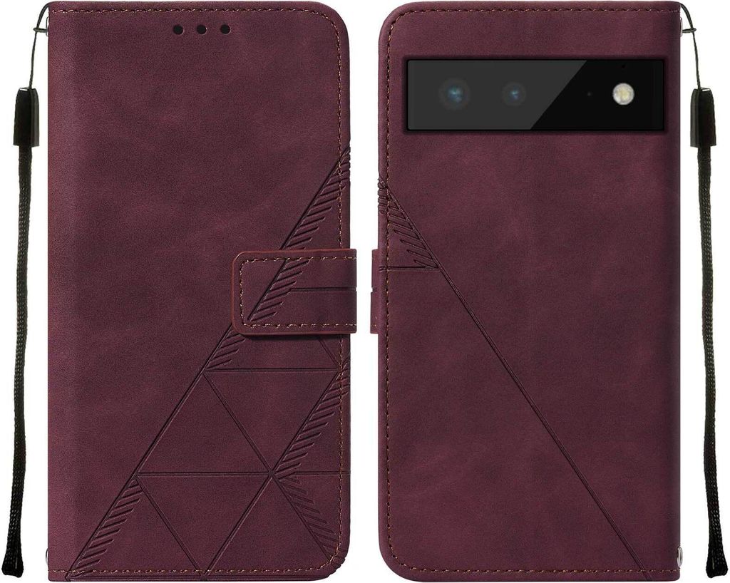 Google Pixel 6 Hülle, Schlank Prägung Flip Leder Kartenfächer Schutzhülle mit Ständer für Google Pixel 6 Rot