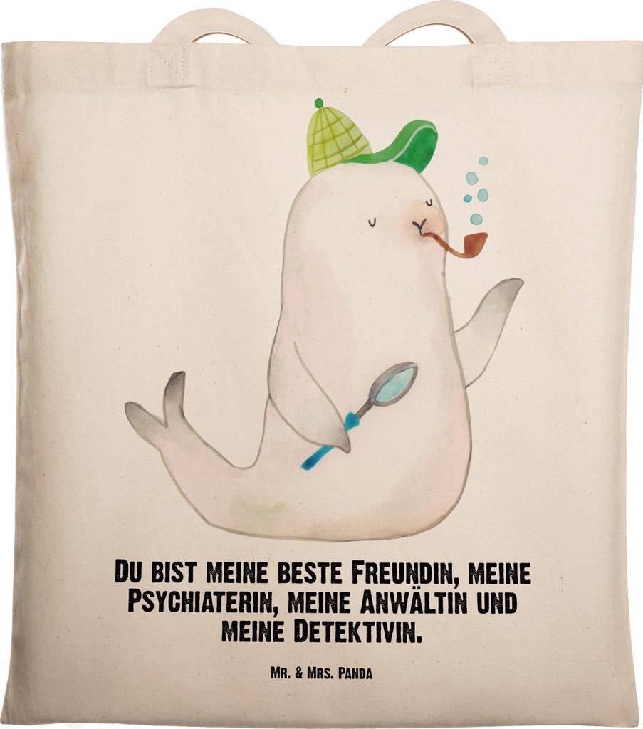 Mr. & Mrs. Panda Tote Bag Robbe Sherlock - Transparent - Geschenk, Shopping Tasche, Stoffbeutel, Laptoptasche, Jutebeutel, Lustige Sprüche