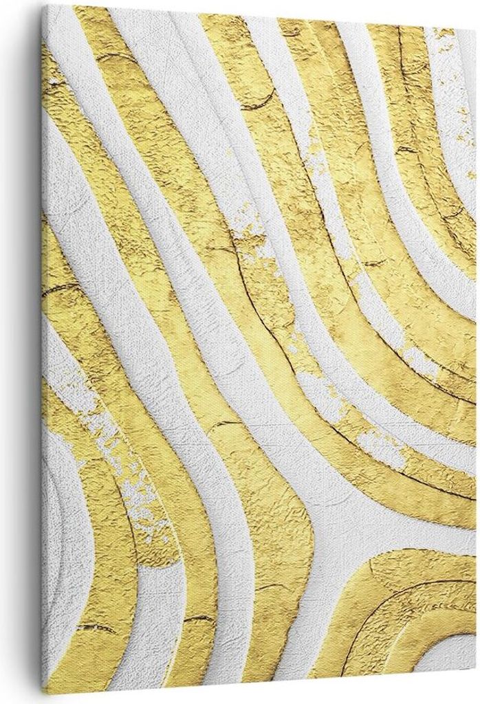Bild auf Leinwand - Leinwandbild - Einteilig - Abstraktion Gold Weiß - 50x70cm - Wand Bild - Wanddeko - Wandbilder - Leinwanddruck - Wanddekoratio...