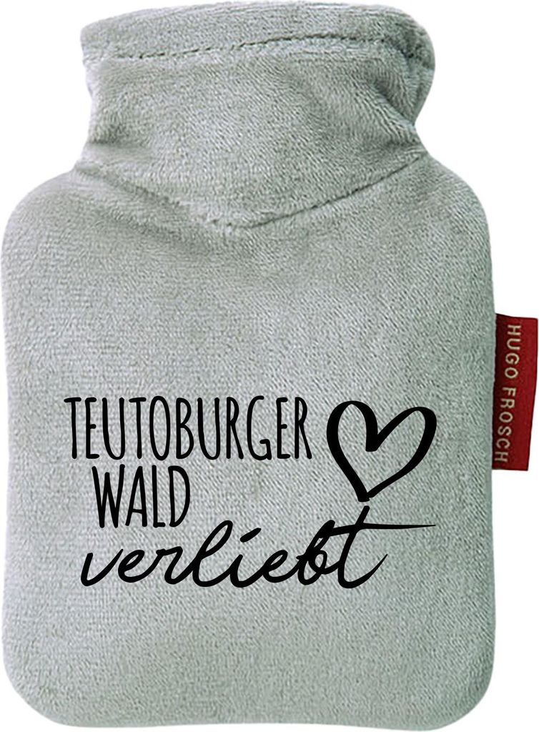 Huuraa Mini-Wärmflasche Teutoburger Wald verliebt 0,2 Liter Grey Mini Veloursbezug Taschenwärmer Geschenkidee