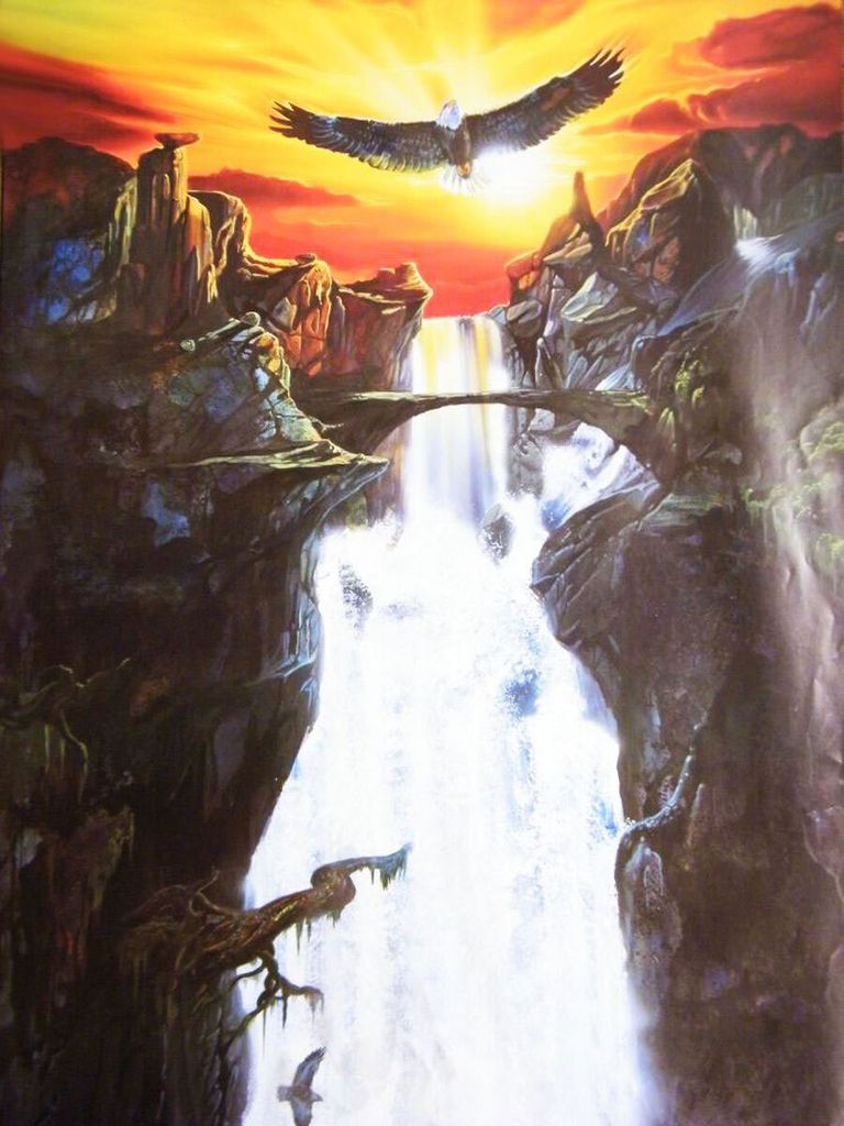 Schwarzlicht Poster | Flying High II | 64x90cm | ungerahmt | Kunstdruck | Fantasy | Wandbild | Wandposter | Adler | Wasserfall